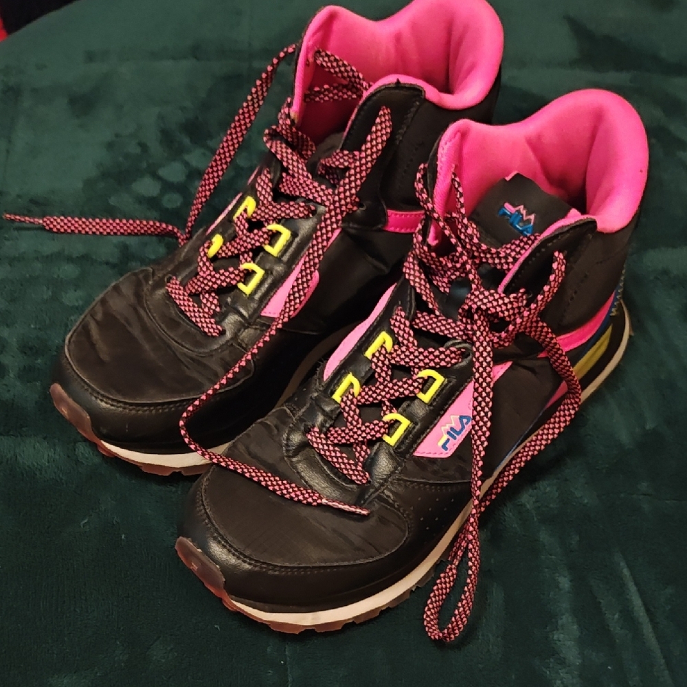 Fila Black Sneakers with Pink Highlights